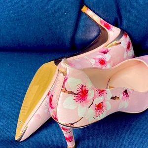 Ted Baker Blossom print satin pumps.